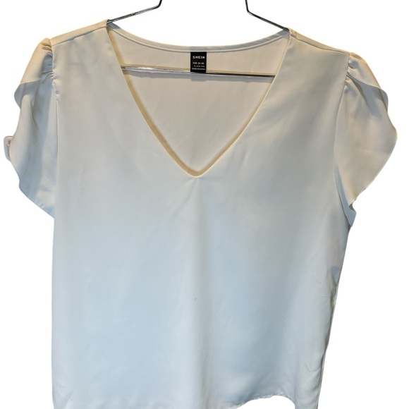 SHEIN White V-Neck Petal Sleeve Top, Sz L - Picture 3 of 6